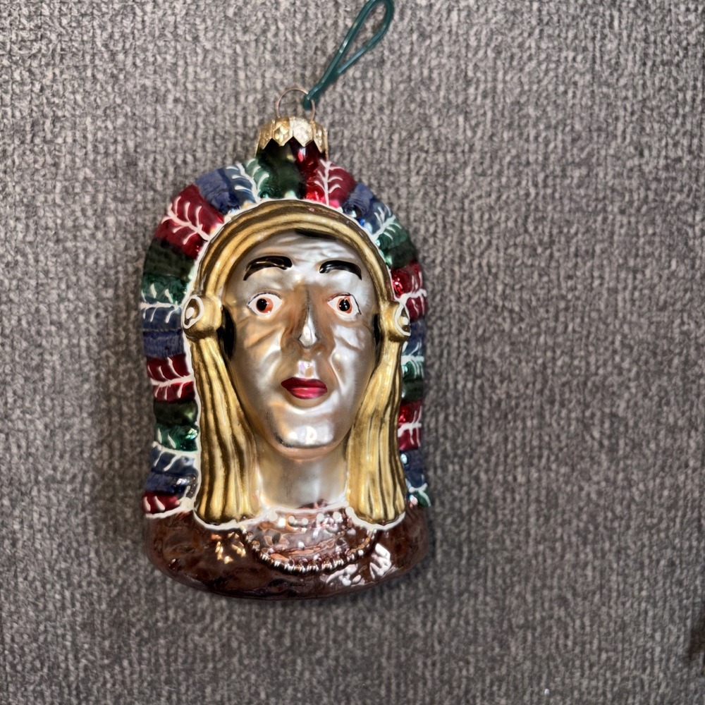 Christopher Radko Native American Chief Glass Christmas Ornament Germany Europe